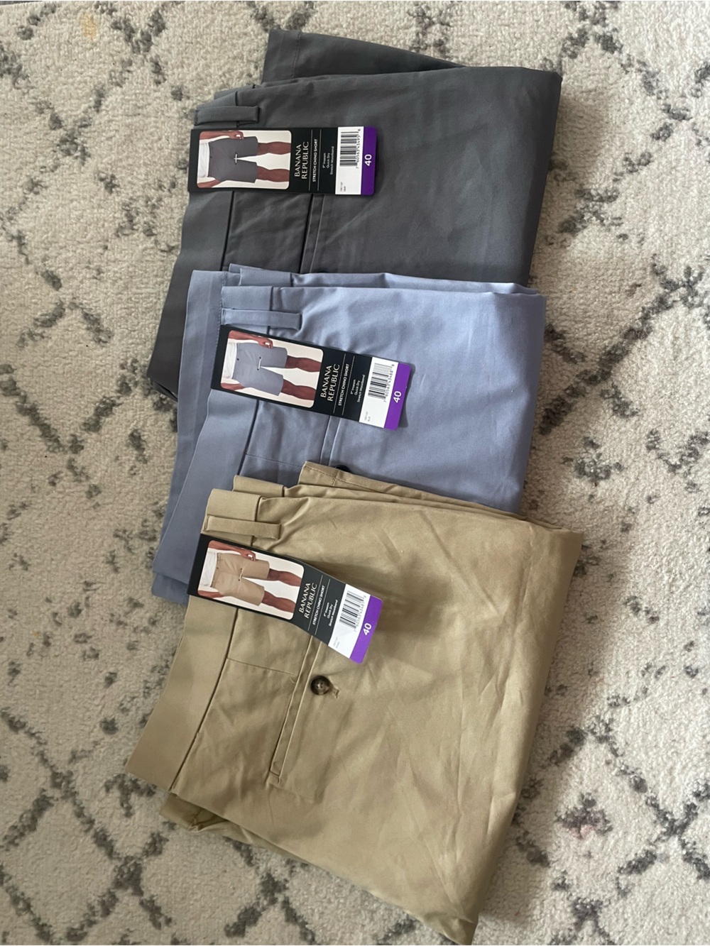 Banana Republic Men’s Chinos in Charcoal, Light Blue, and Khaki set of 3